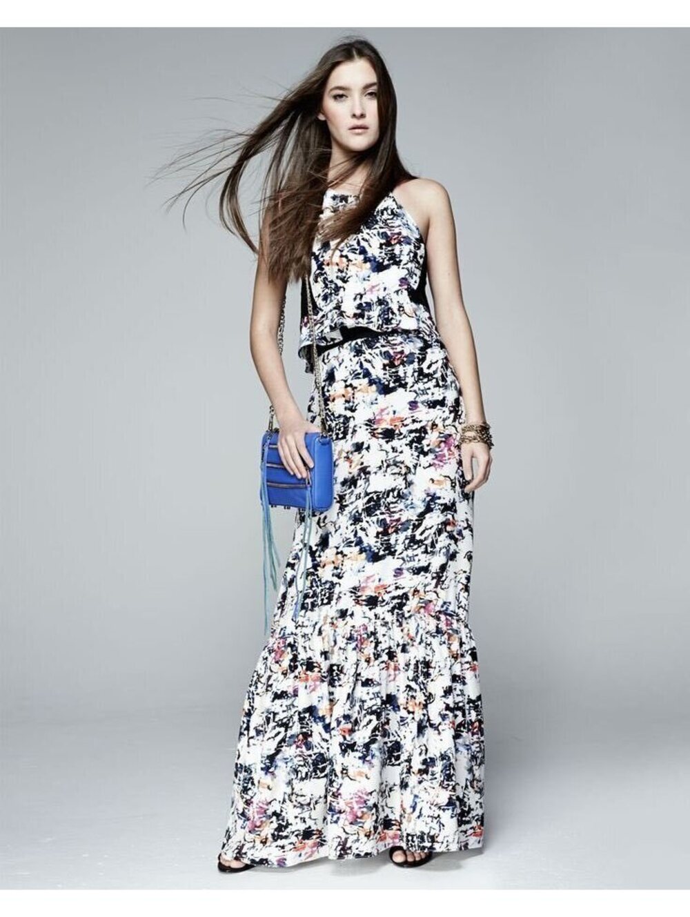 Parker Maui Abstract Print Silk Maxi Dress Size M Halter Ruffle Hem